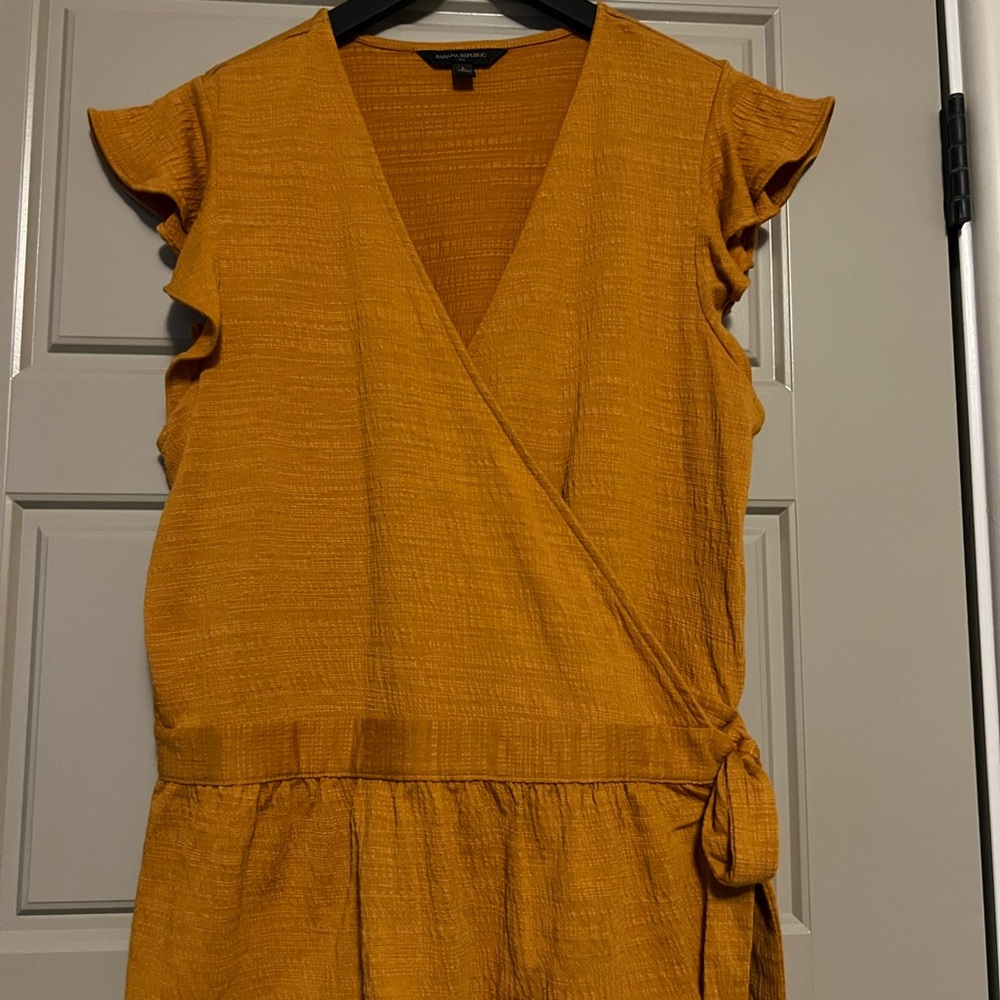 Crinkle Wrap Flutter Sleeve Top, Honey Orange, Banana Republic